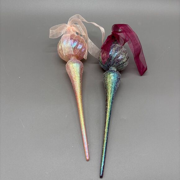 Shatterproof Finial Christmas Ornaments Glitter Iridescent Plastic Icicle 12" - Picture 6 of 10